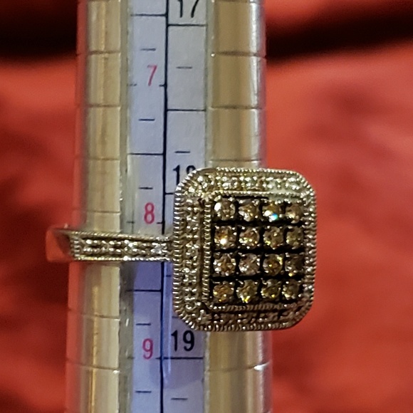 Sterling Silver ~ Chocolate & Clear Diamonds Ring - Picture 7 of 8